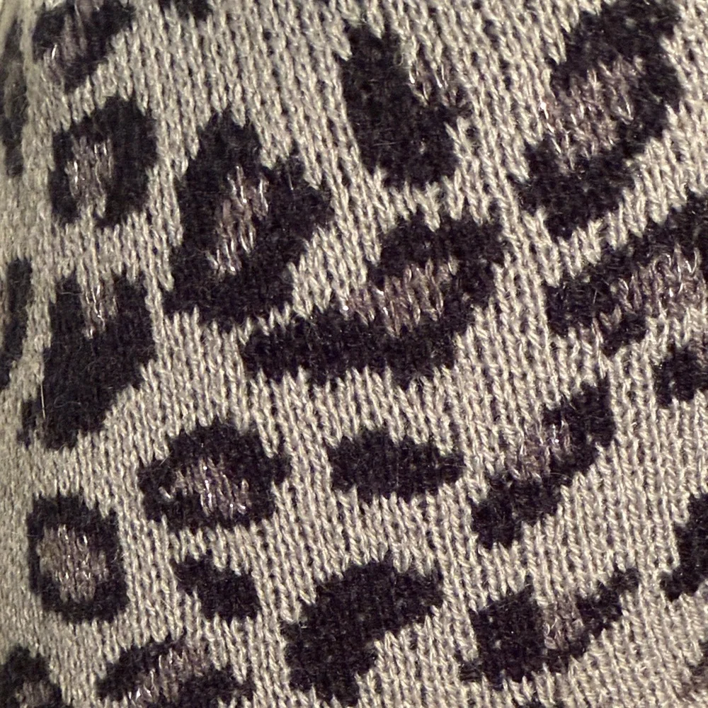 Gray Leopard Print Knit Beanie with Lurex Metallic Threads